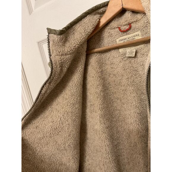 Vintage Y2K American Eagle Men's Sherpa Lined Utility Cargo Army Green Vest, XL - Picture 5 of 6